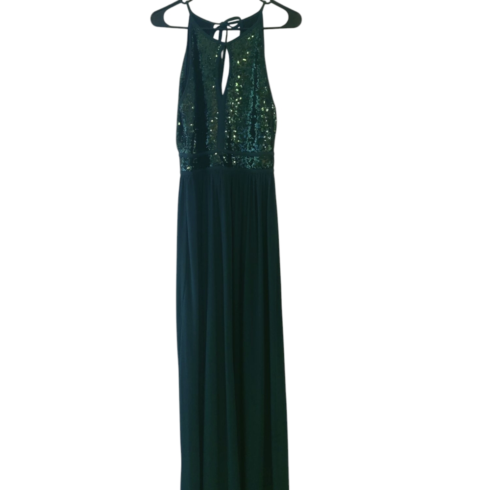 Morgan & Co Green Sleeveless Halter Gown